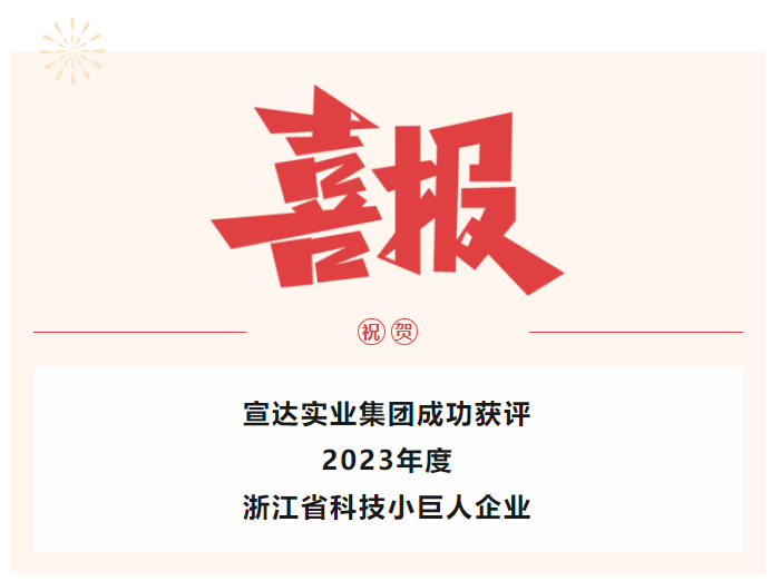 喜報(bào)！宣達(dá)實(shí)業(yè)獲評2023年度浙江省科技小巨人企業(yè)